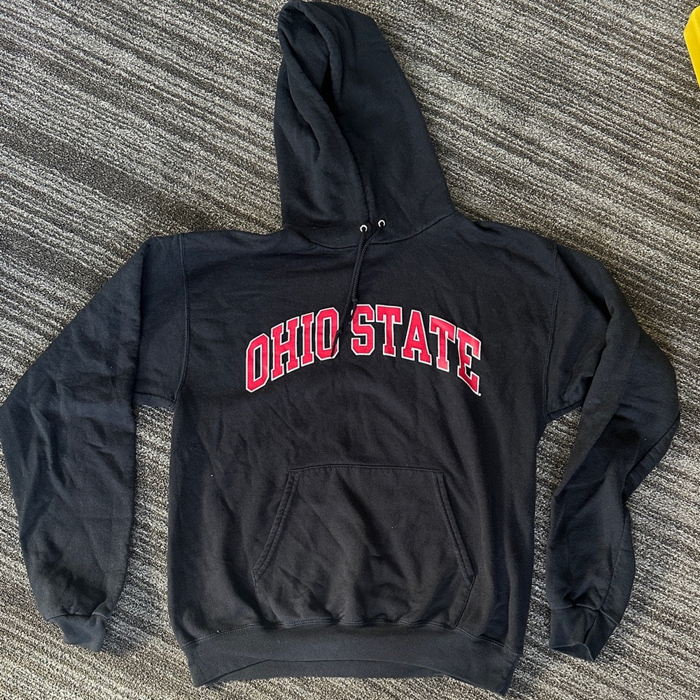 Champion Black Hoodie with Red Ohio State Print